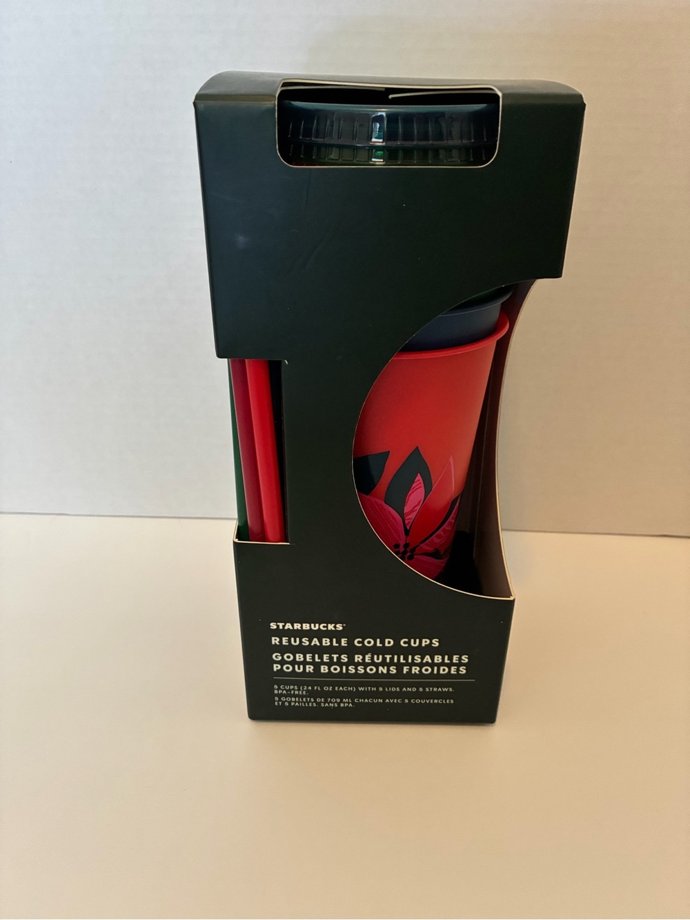 Starbucks Red Floral Reusable Cold Cup Set with Blue & Green Lids